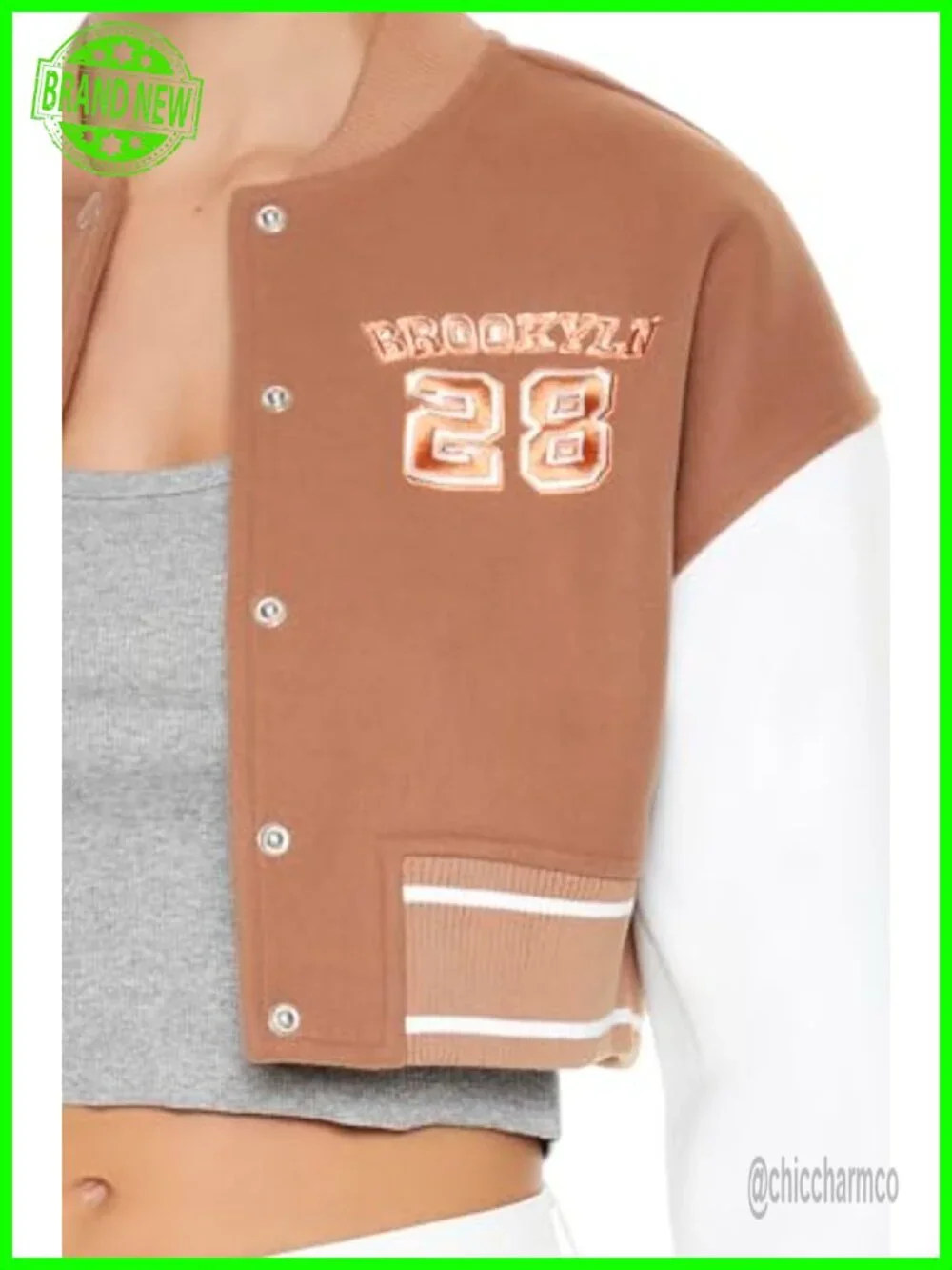 Cropped Varsity Letterman Jacket with Chenille Patch